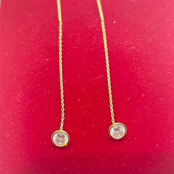 💕18k Real Gold Tictac Earrings with Stone - Picture 2 of 6